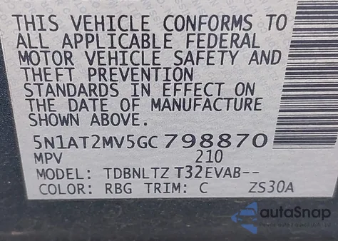 2016 Nissan Rogue Sv из США, поврежденный, VIN 5N1AT2MV5GC798870